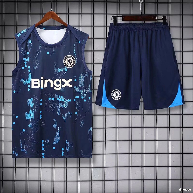 Real Madrid Summer Training jersey set Navy Sleeveless Top with Bold Graphic