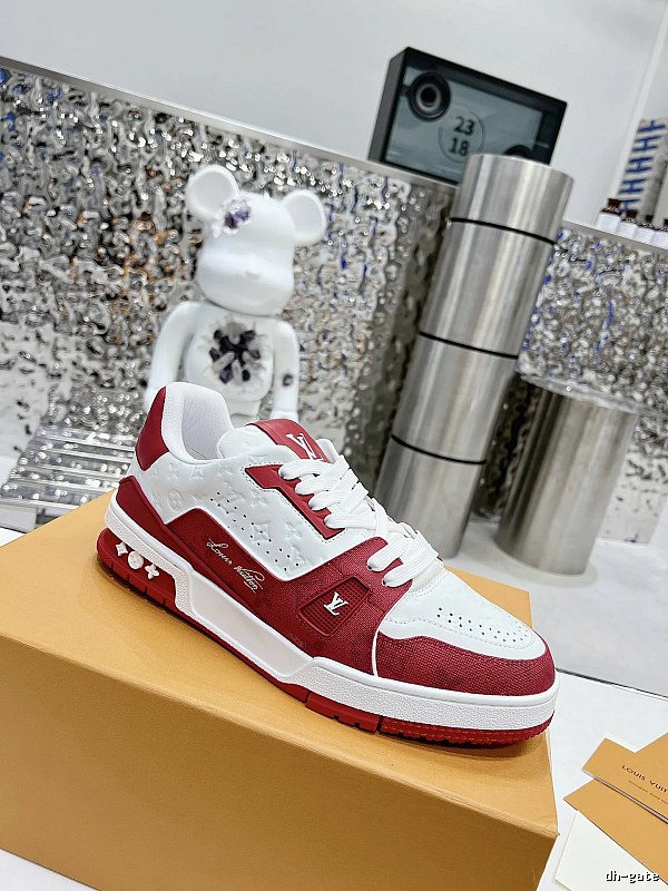Red White Low-top Sneaker by Louis Vuitton with Red