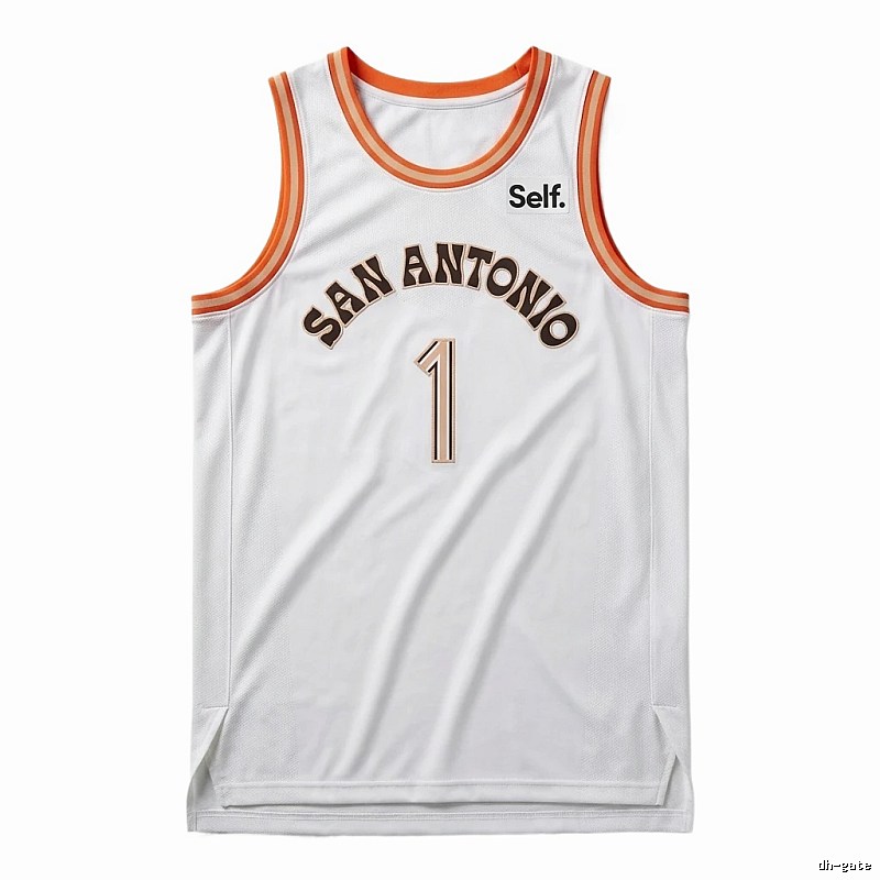 Self. Spurs white and orange basketball jersey