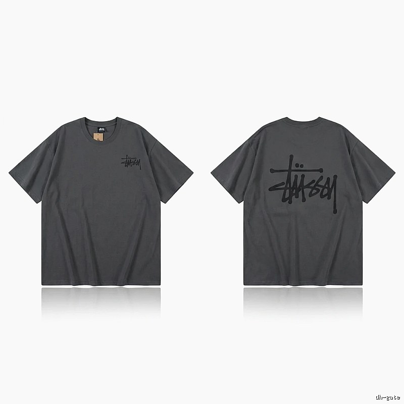 Stussy basic style simple style dark gray T-shirt