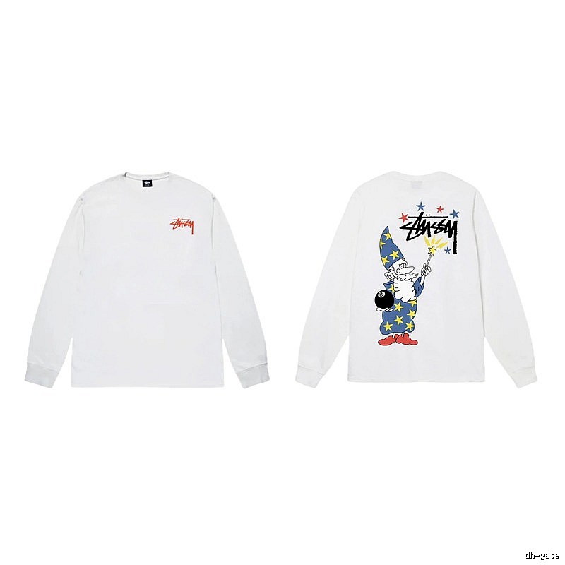 Stussy cartoon print style white long T-shirt