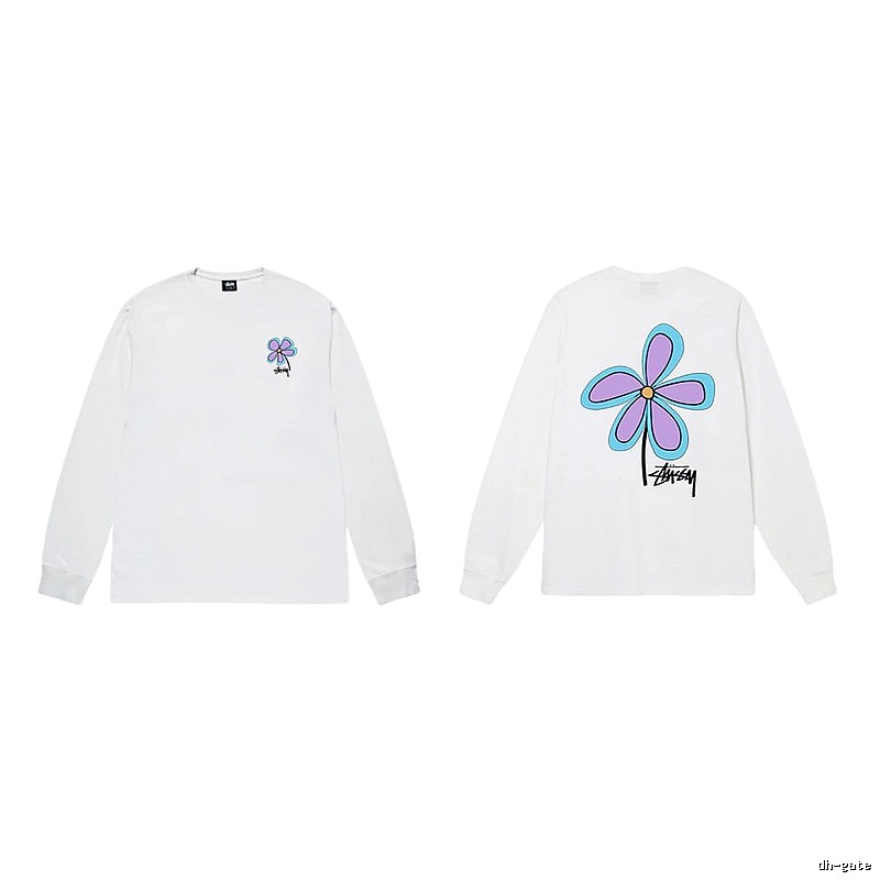 Stussy Flower Print Style White Long T-shirt
