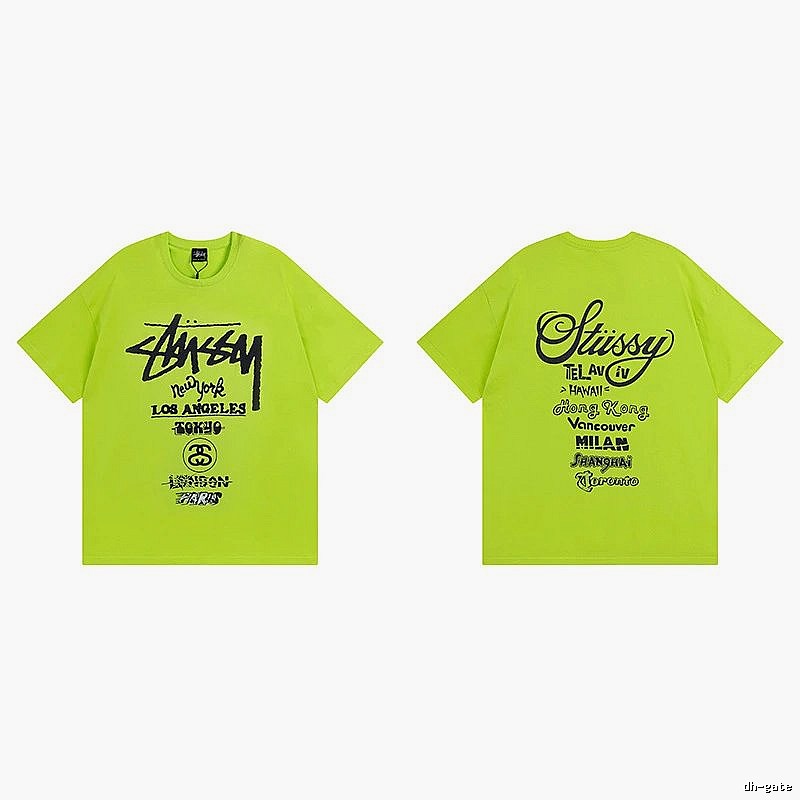 Stussy Fluorescent Green Spider Graphic T-Shirt Soft Neutral Logo