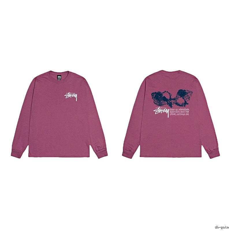 Stussy printed retro style rose red long sleeves