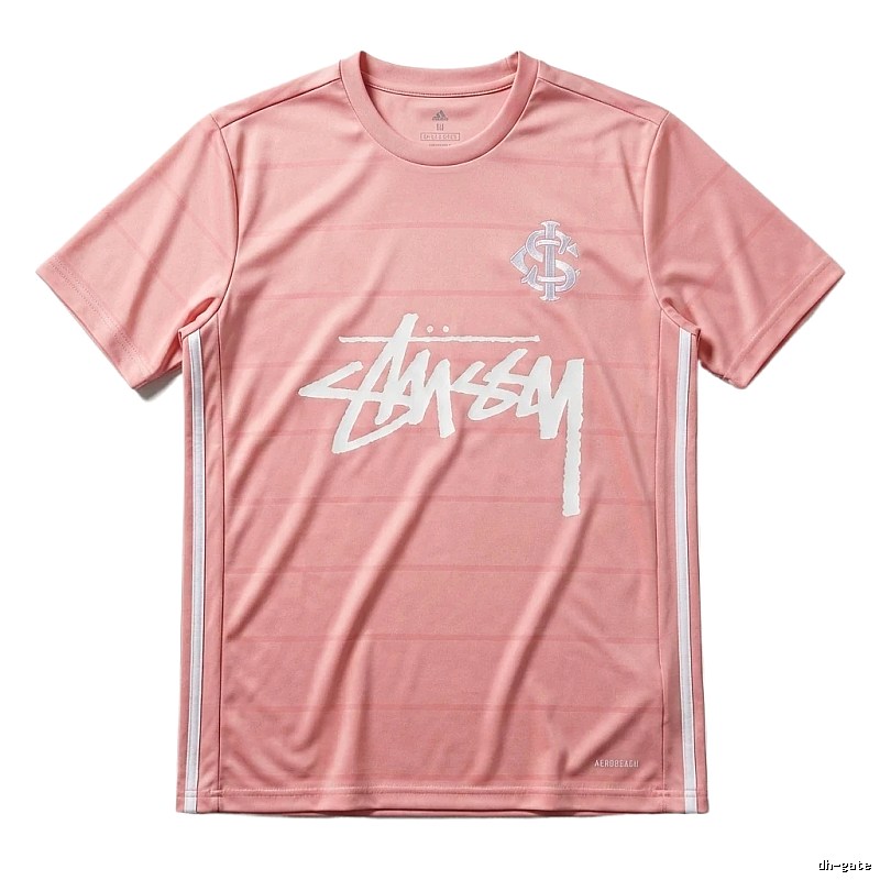 Stussy trendy brand pink striped T-shirt