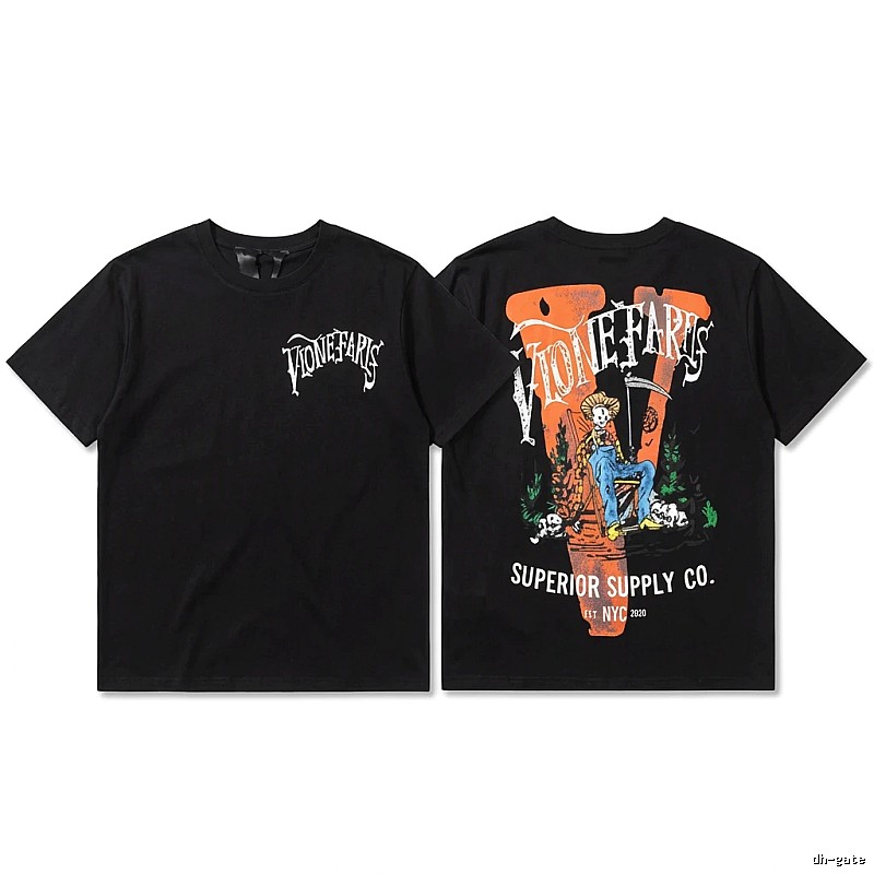 Vlone dark style printed black T-shirt