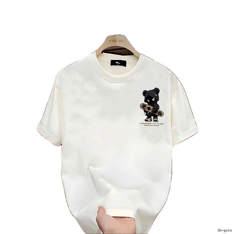 YZEE MC Skateboarding Bear Street Style Off-white T-Shirt