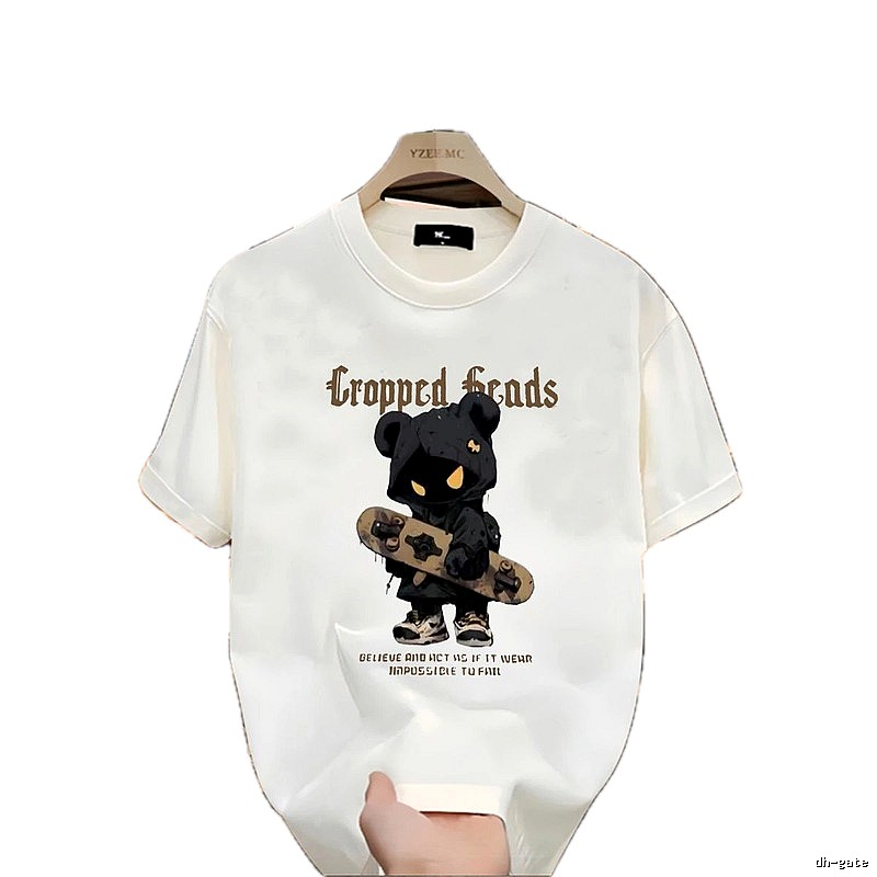 YZEEMC Bear Print Dark Style Off-white T-shirt